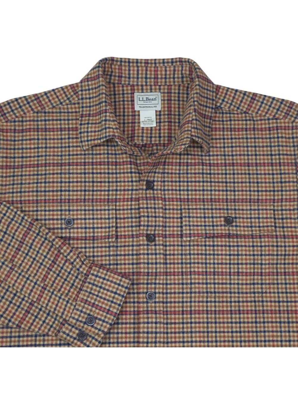L.L. Bean Mens Traditional Fit Plaid Flannel Shirt Size L 100% Cotton Long Sleev
